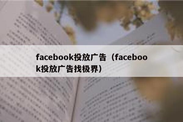 facebook投放广告（facebook投放广告找极界） 第1张