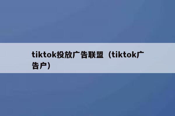 tiktok投放广告联盟（tiktok广告户） 第1张