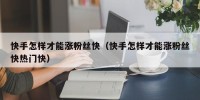 快手怎样才能涨粉丝快（快手怎样才能涨粉丝快热门快）