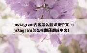 instagram内容怎么翻译成中文（instagram怎么把翻译调成中文）