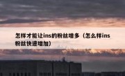 怎样才能让ins的粉丝增多（怎么样ins粉丝快速增加）