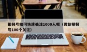 视频号如何快速关注1000人呢（微信视频号100个关注）