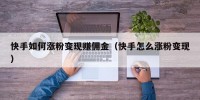 快手如何涨粉变现赚佣金（快手怎么涨粉变现）