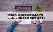 youtubeapp评论怎么翻译成中文（youtube评论怎么设置翻译成中文）