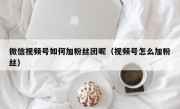 微信视频号如何加粉丝团呢（视频号怎么加粉丝）
