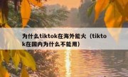 为什么tiktok在海外能火（tiktok在国内为什么不能用）