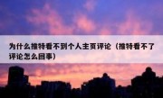 为什么推特看不到个人主页评论（推特看不了评论怎么回事）