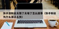 快手涨粉丝太慢了太难了怎么回事（快手粉丝为什么涨这么快）