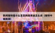 新闻推特是什么意思网络用语怎么说（推特中国新闻）