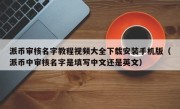 派币审核名字教程视频大全下载安装手机版（派币中审核名字是填写中文还是英文）