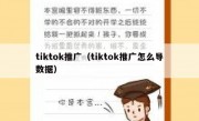 tiktok推广（tiktok推广怎么导数据）
