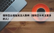 推特怎么增加关注人数啊（推特怎么关注更多的人）