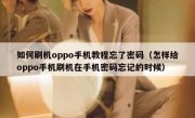 如何刷机oppo手机教程忘了密码（怎样给oppo手机刷机在手机密码忘记的时候）