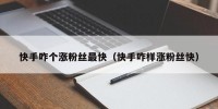 快手咋个涨粉丝最快（快手咋样涨粉丝快）