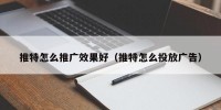 推特怎么推广效果好（推特怎么投放广告）