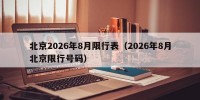 北京2026年8月限行表（2026年8月北京限行号码）