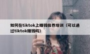 如何在tiktok上赚钱极界培训（可以通过tiktok赚钱吗）