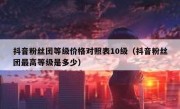 抖音粉丝团等级价格对照表10级（抖音粉丝团最高等级是多少）