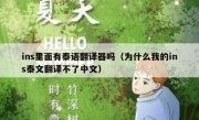 ins里面有泰语翻译器吗（为什么我的ins泰文翻译不了中文）